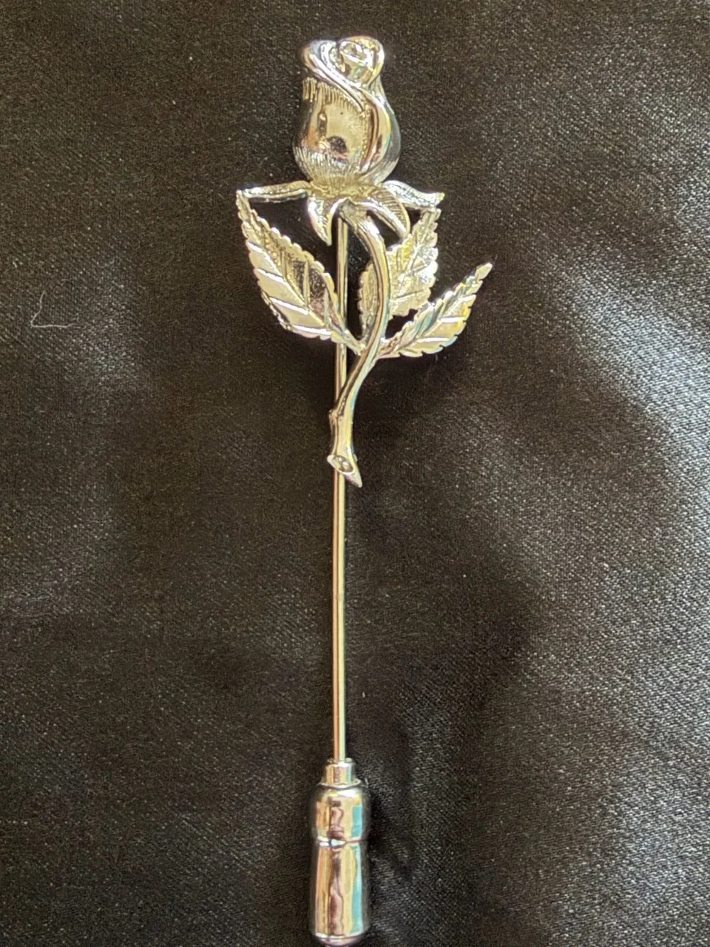 Vintage 1960s Anson Sterling silver Rose Stem flower Stick Pin hat pin brooch